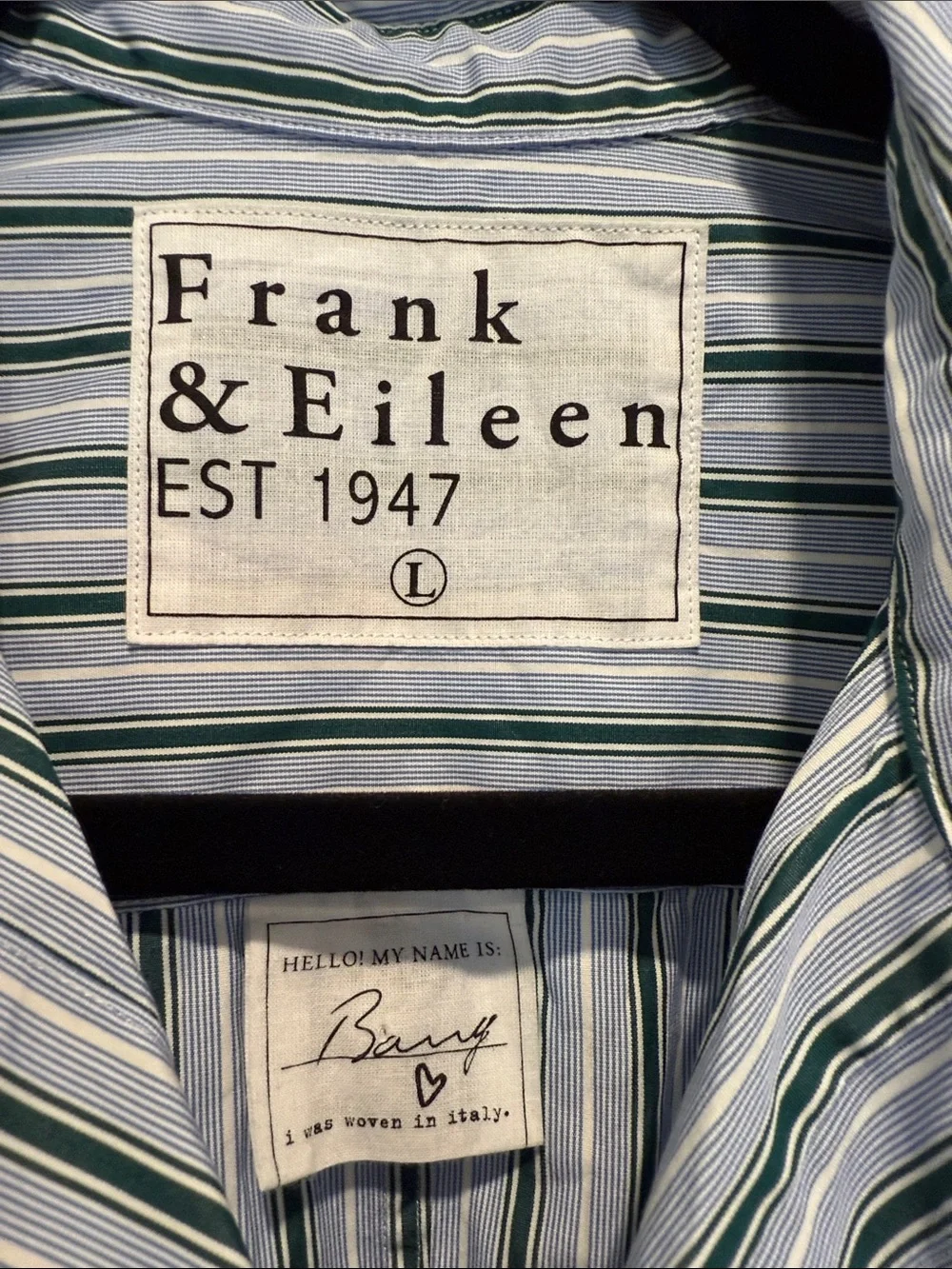 🔥Frank & Eileen Gorgeous Blue & Green Pinstriped Button Down Barry Shirt/ Size L - Picture 2 of 8